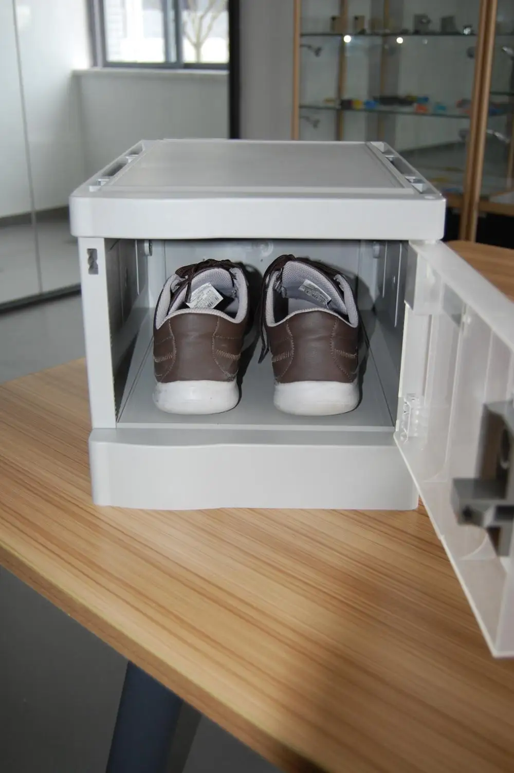 transparent mini small abs plastic automatic home safety shoe box locker