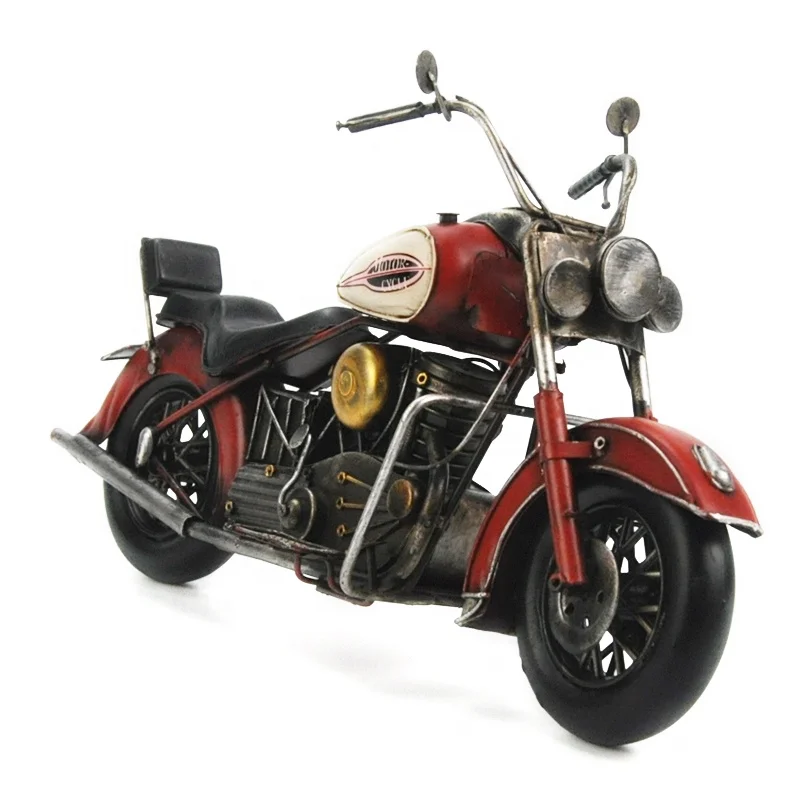 36cm Vintage Antique Custom Diecast Model Motorcycle Office Desktop Ornaments Souvenirs Metal Crafts Red Color
