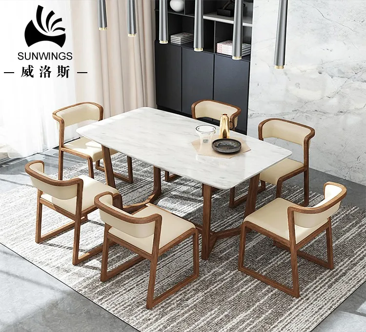 Wood Dining Room Table Set Home Furniture Ash with Marble Top Wooden Legs New Modern dining table
