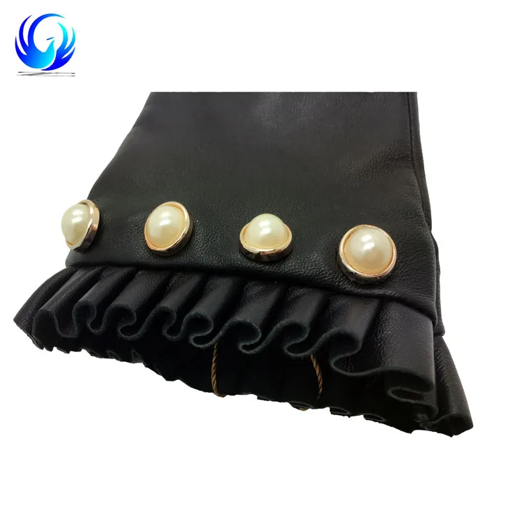 2019 fashion ladies 100% sheepskin wholesale leather gloves with pearls