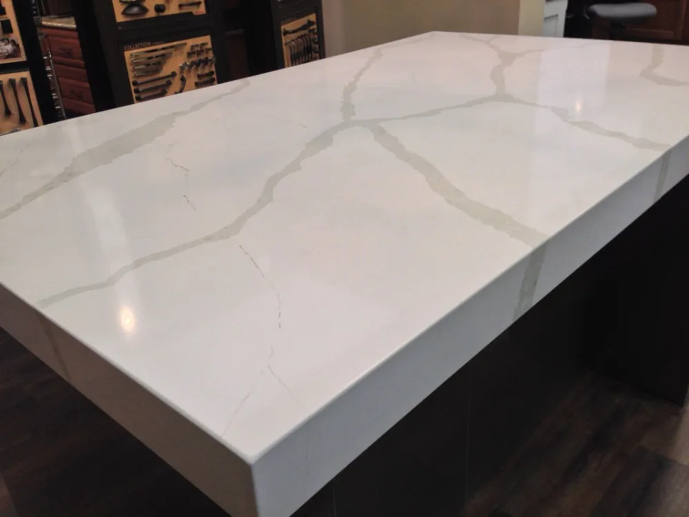 Widely used in kitchens white color quartz countertops with veins