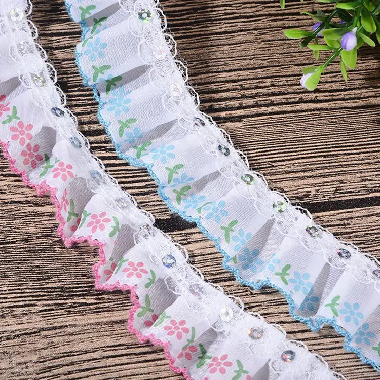 Wholesale Wholesale Iridescent Ruffled Edging DIY Wrinkle Organza Lace Wedding Pleated Accessories Fabric