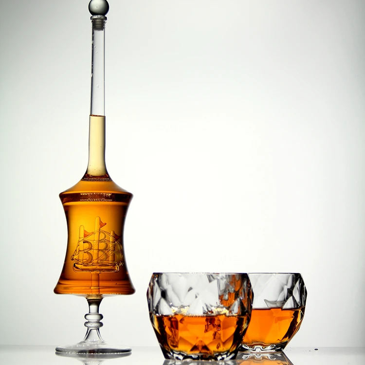 JHROC07 Creative Whiskey Bottle set with 2 Unique Shape Whisky Glasses