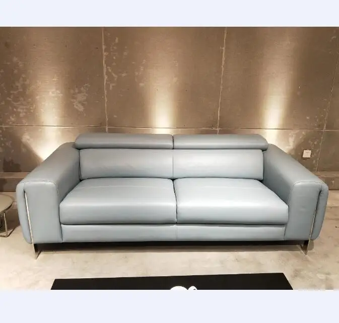 Latest living room sofa design furniture light blue leather sofa