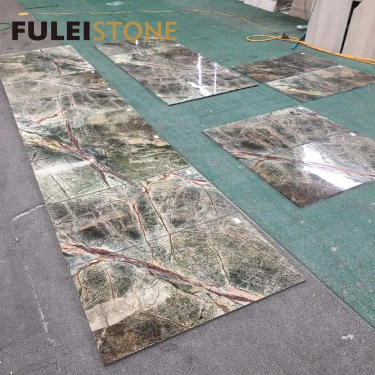 
Low price indian light rainforest green marble tiles flooring 