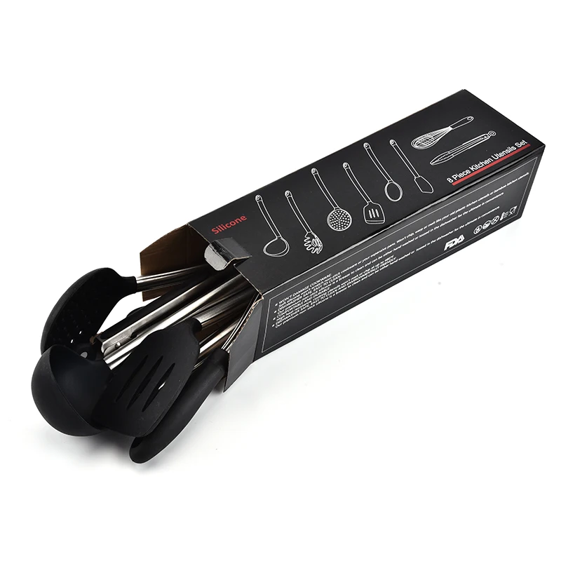 
Good Quality Eco-friendly Stocked Feature Amazon Hot-selling Silicone and stainless steel Kitchen utensil Set/8 