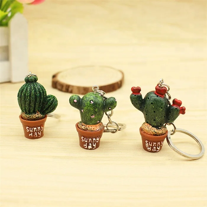 Simulation plant keychain Cute Resin Cactus keyring Green plant pendant