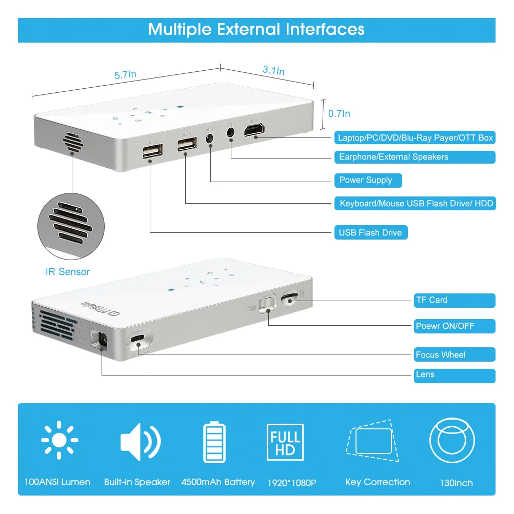 P8 BT Wireless Portable DLP Projector Android 480P 5000mah Projectors Mini Pocketable LED Wifi Smart Projector