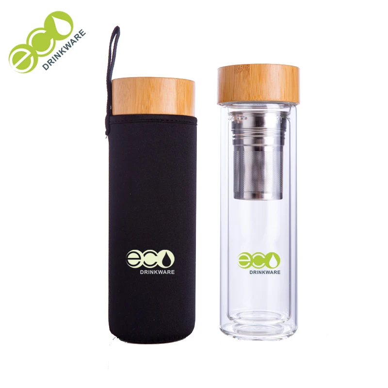 BPA free Promotion 450ml special unique shape transparent intelligent double walled water bottle with logo bamboo lid