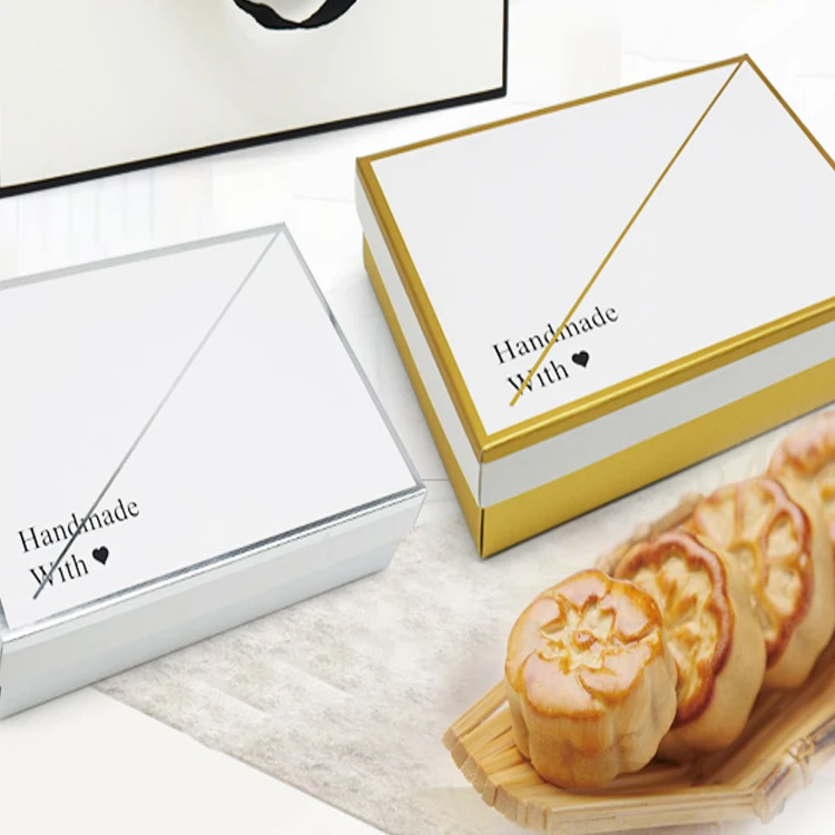 
custom elegant white card moon cake gift box folding light weight paper box 