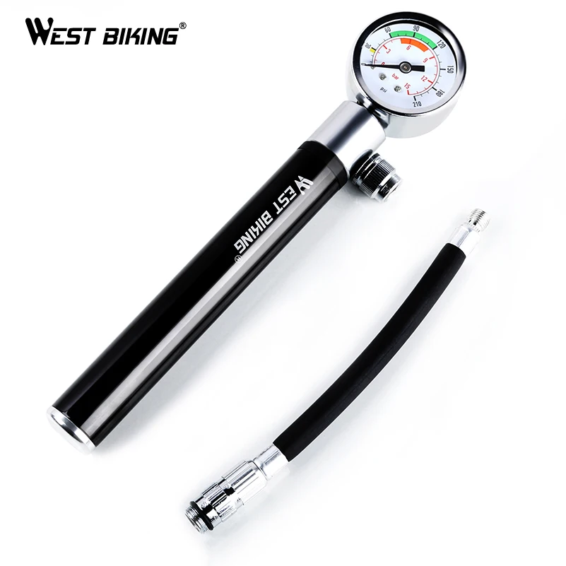 WEST BIKING Bicycle Pump With Pressure Gauge 120 PSI Hand Cycling Pump Presta and Schrader Ball Road Tire Mini Bike Hand Pump
