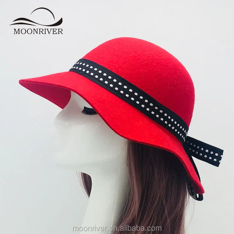 Fashion Women Wool Felt Church Bowler Cloche Wide Brim Hat for Party