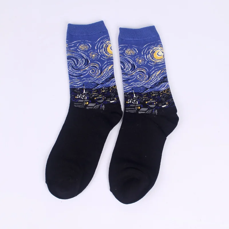 Hot Starry Night Autumn Winter Retro Women Personality Art Van Gogh Mural World Famous Painting Male Socks