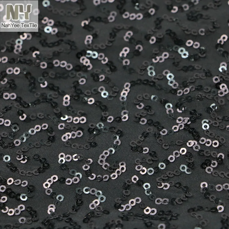 Nanyee Textile Polyester Good Stretch Glamour Black Sequin Knit Fabric