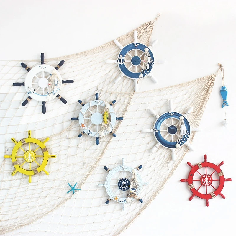 Creative Beach Wooden Boat Ship Rudder Fishing Net Home Wall Creative Beach Wooden Boat Ship Rudder Fishing Net Home Wall Nautical Decoration