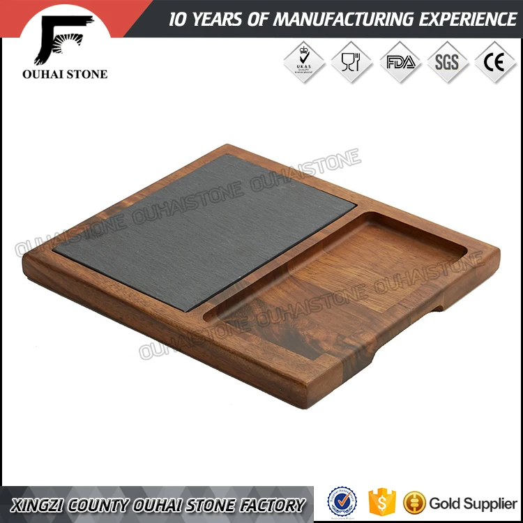 Customized Natural Black Round Squaer Cheese Board Sushi Steak slate stone wood steak plates for restaurant