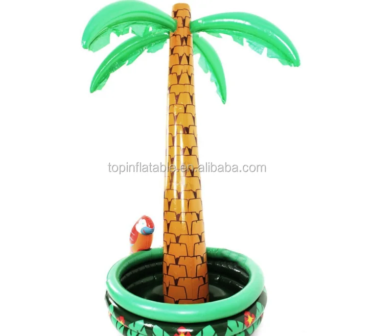 2 in 1 swimming pool beach party carnival inflatable palm tree floating ice soft drink beer can cup cooler