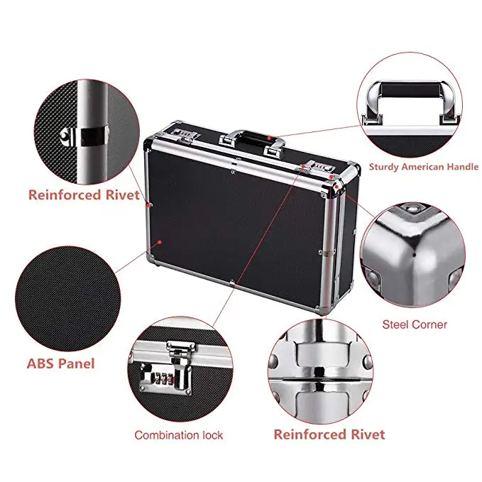 Aluminum Hard Case Foam Black Briefcase Portable Tool Case Aluminum Carrying Case