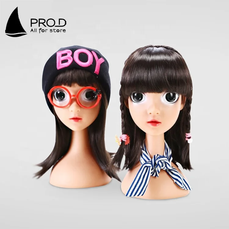 Baby store hat wig display big eye child size mannequin heads with long neck
