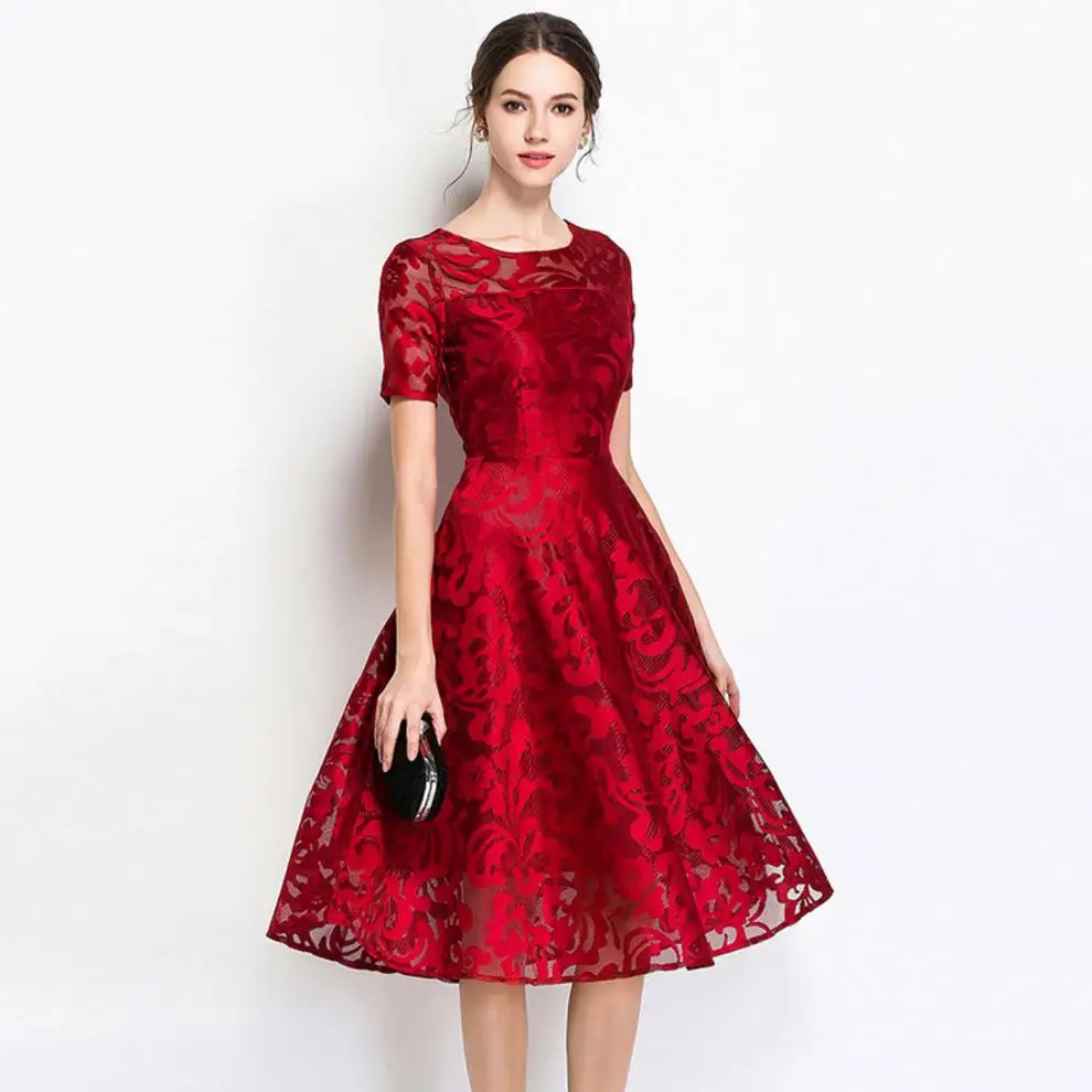 
summer high quality women navy blue lace dress 