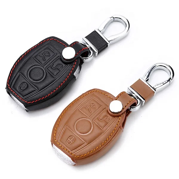 Leather Remote Car Keychain Key Cover Case for Benz W203 W204 W211 CLK C180 E200 AMG C E S Class Smart key cover fob