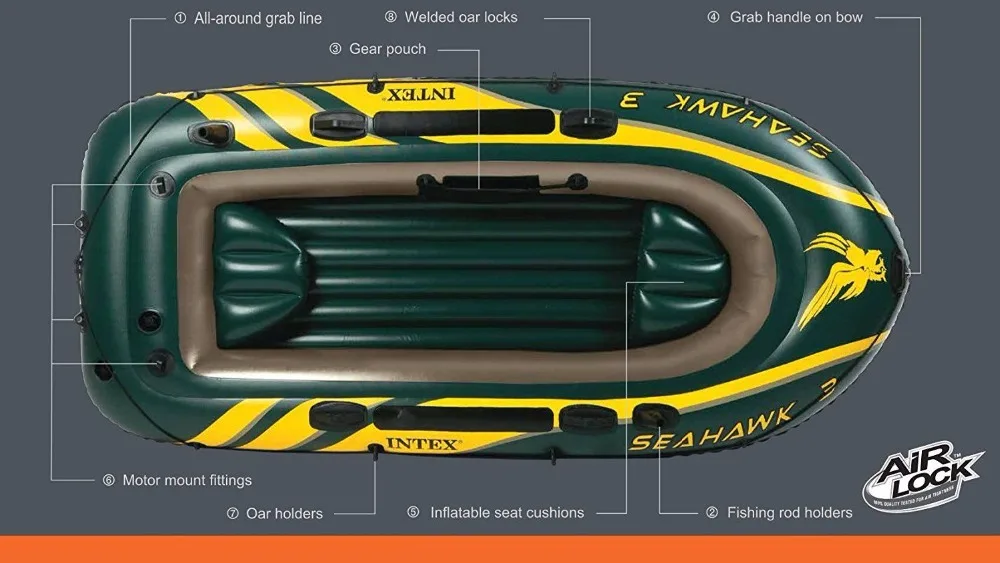 INTEX 68380 Excursion Seahawk 3 Person  Oars And Pump Inflatable  Dinghy Fishing Raft Boats  Set