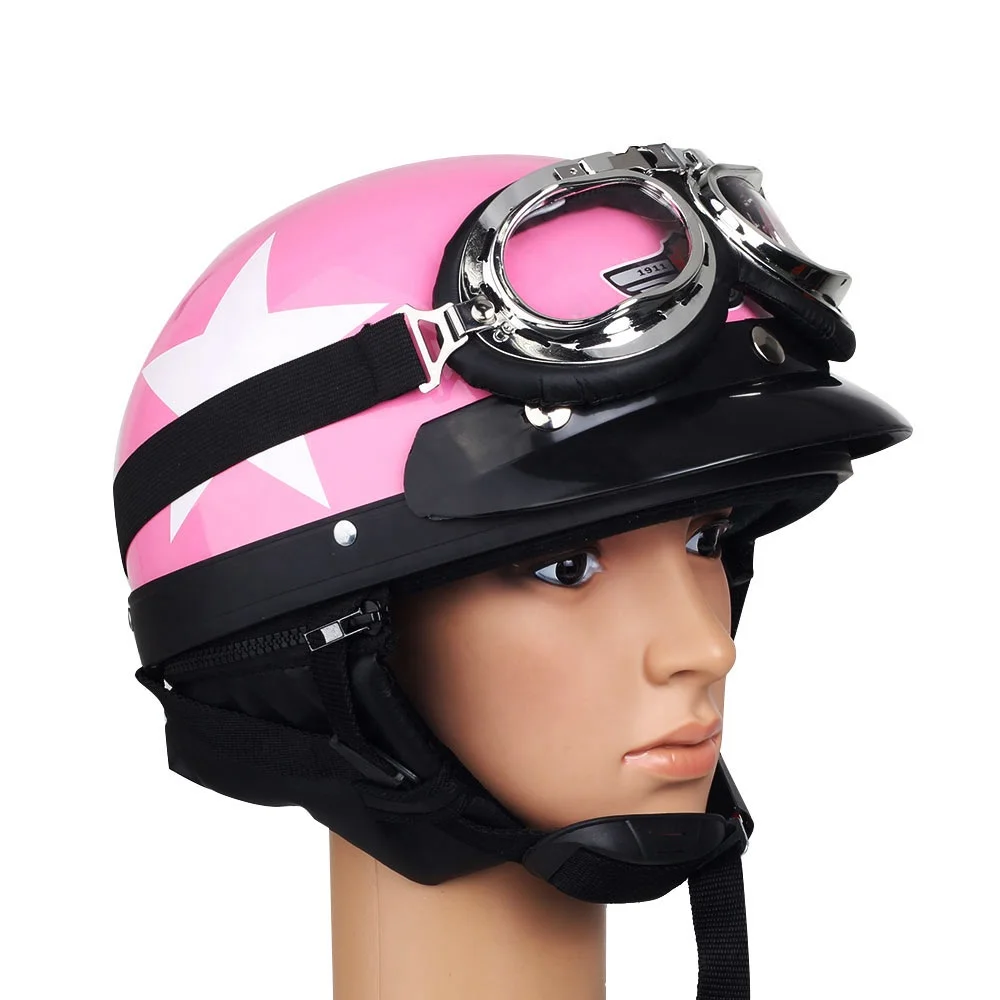 Universal Custom New Style Matte Black Star Pattern Half Open Face Protective Helmet with Goggle for Man and Women