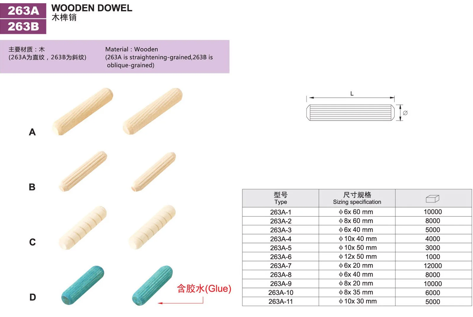 beech dowels of different sizes 263A