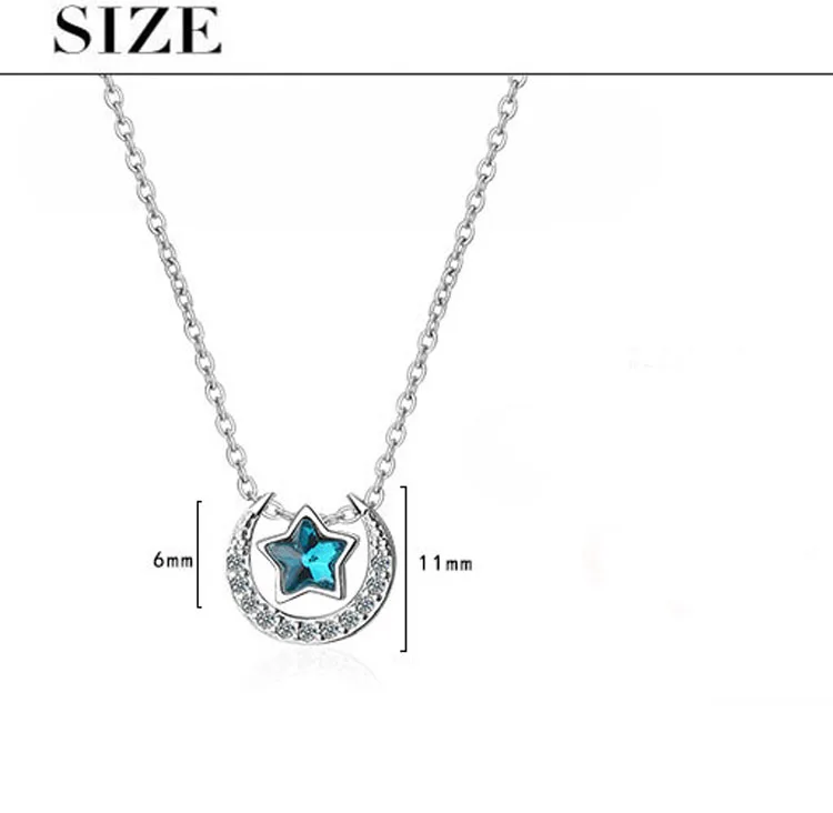 Yiwu Hot sale Dazzling Azure Moon Star Zircon Necklace  925 Sterling Silver Necklace For Women Gifts Wholesale
