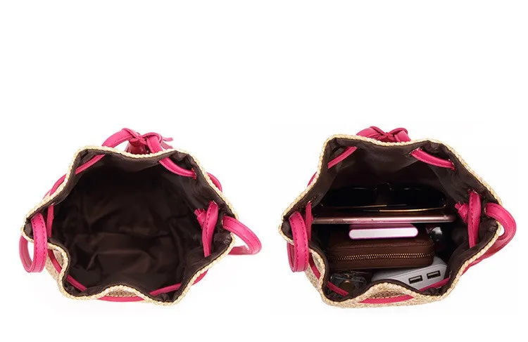 Girls crossbody shoulder bag summer beach bucket bags drawstring straw bag