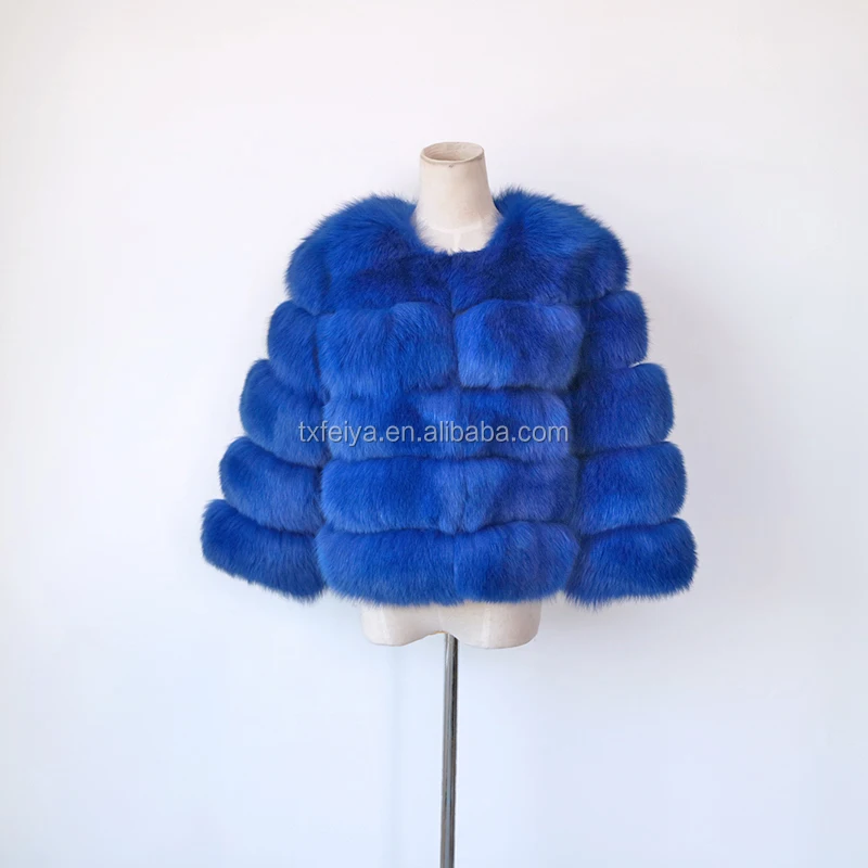 Wholesale women real fox fur coat winter warm blue fur coat fox fur coat for women