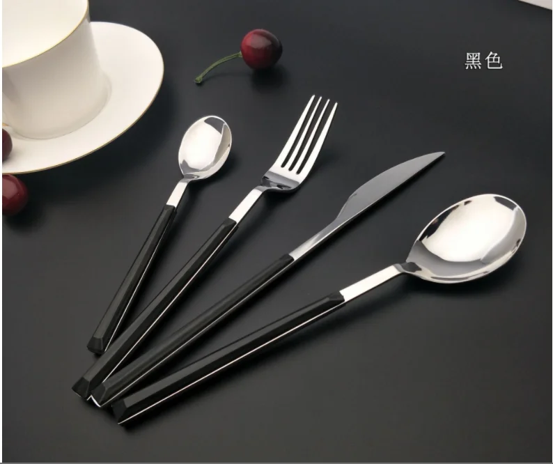 High Quality wood grain stainless steel tableware western flatware cutlery set