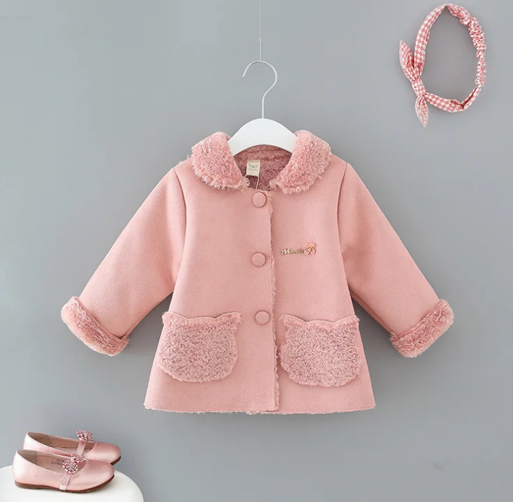 
Suede fabric fleece lining cute baby toddler girls winter coat 