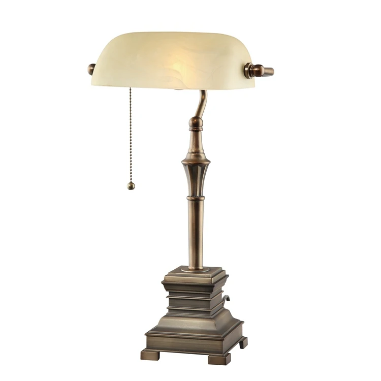 office home bedroom bedside classic vintage glass shade antique bronze metal desk bankers lamps