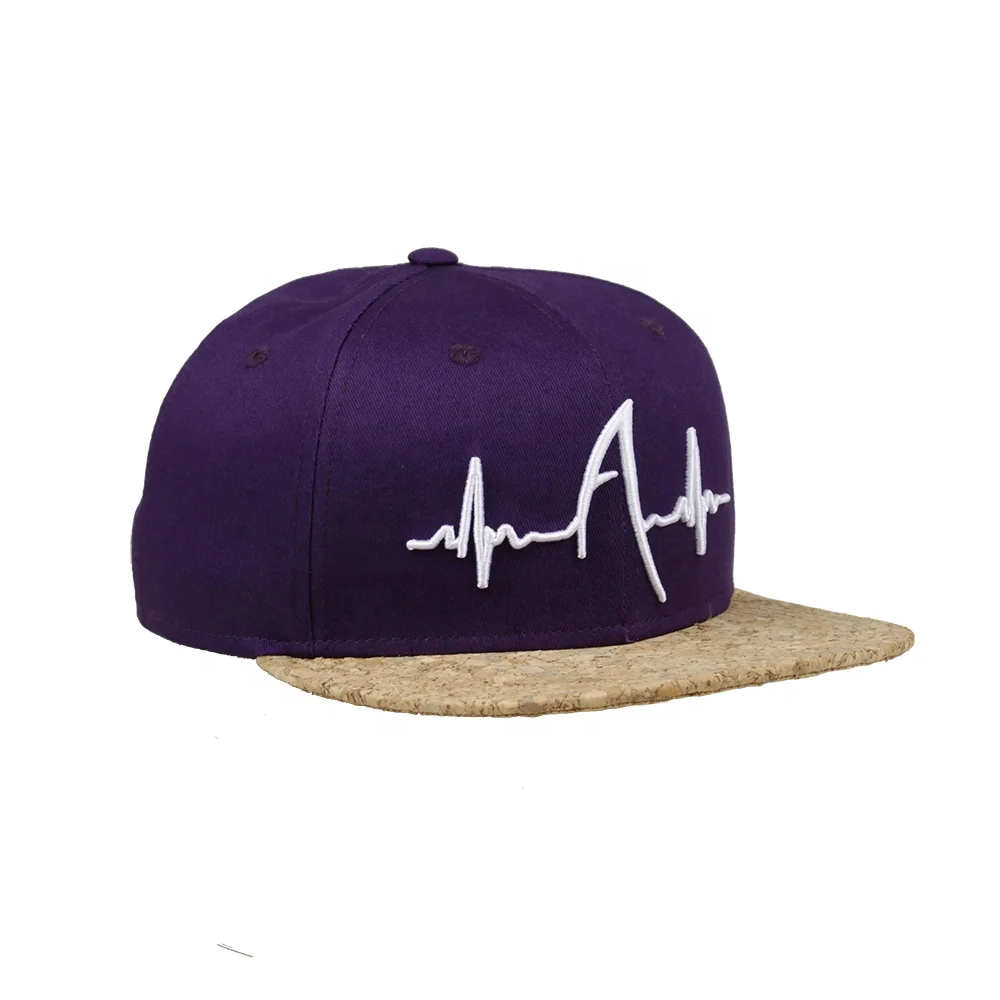 High Quality Purple Embroidery Men 3D Customize Wooden Cork Snapback Hat