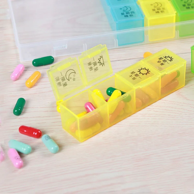 Pill Organizer Holder Portable Travel 7 Day Pills Box Large Push Button Weekly Pill Case for  Vitamin