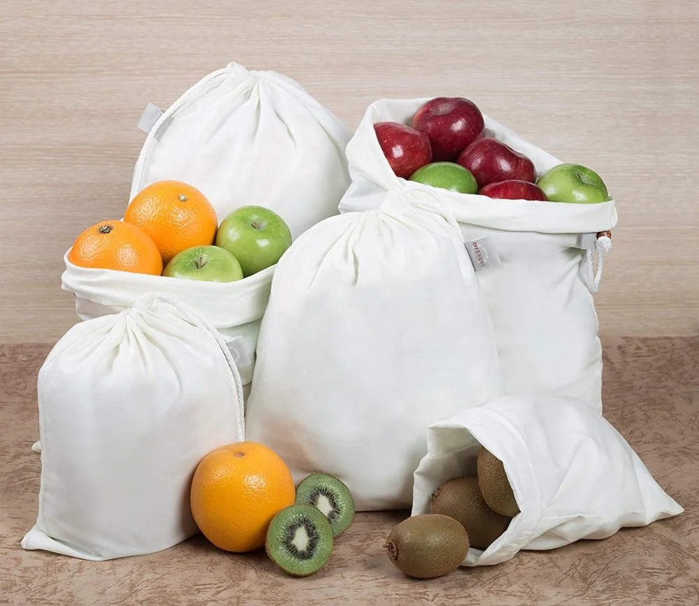 Customized Cotton Muslin Eco Bread Reusable Produce Bags Cotton Washable Organic Cotton Vegetable Bags