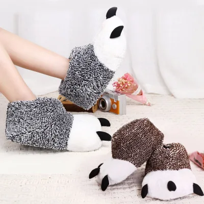 Super soft arctic velvet paw shoes for autumn and winter cute bear paw plush hot style cotton slippers