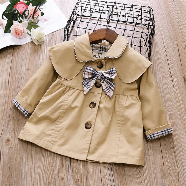 
Fashion red khaki pink plaid bow tie baby winter coat girls trench coat 