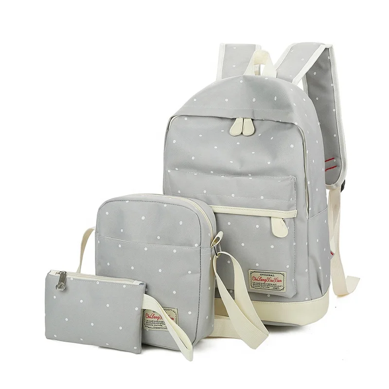 2024 Korean style pink nylon wholesale school bags  school backpack set 3 in 1 printed book bag for girls student school bag