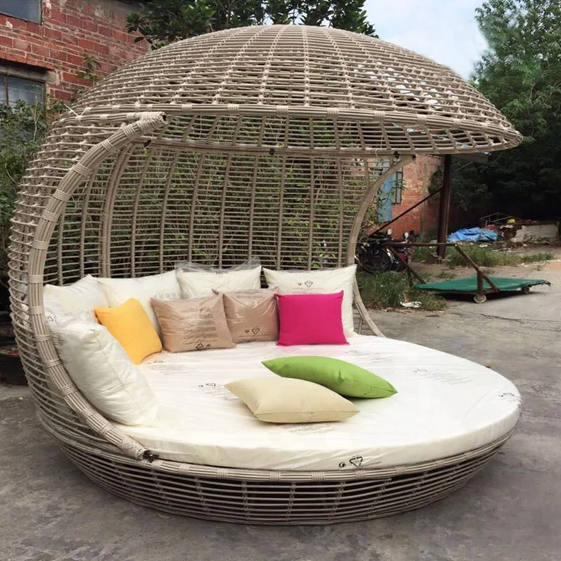 Wholesale aluminum frame wicker furniture outdoor canopy rattan sunbed beach daybed