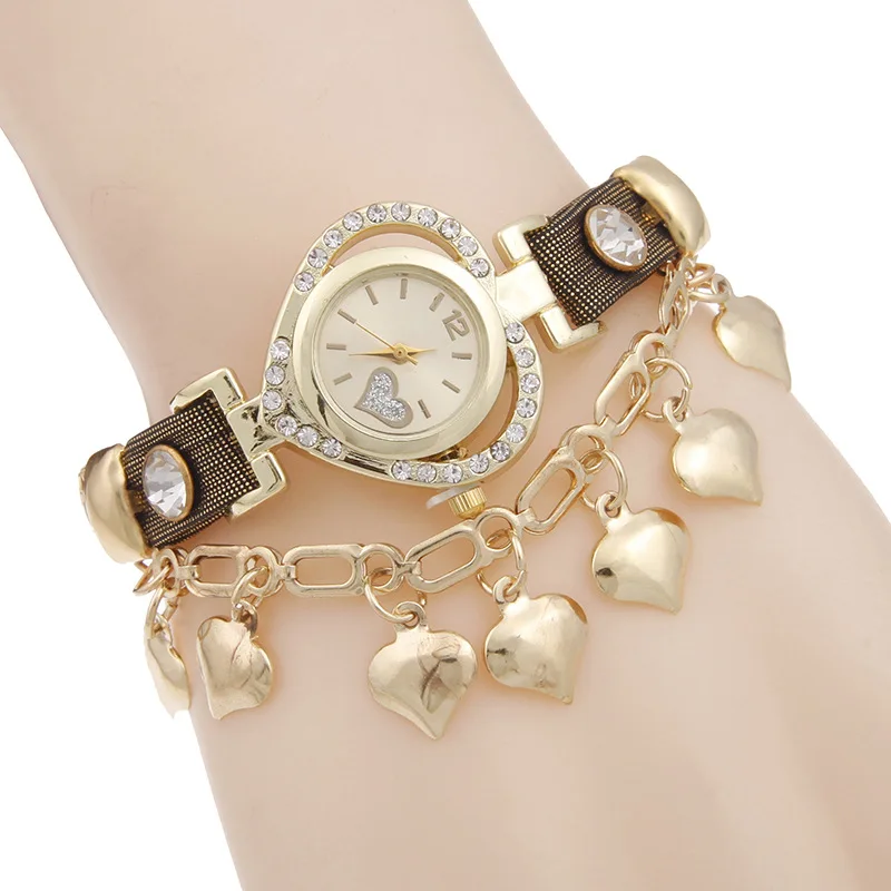 
2017 New Fashion Casual Luxury Jewelry Watches Women Rhinestone Hearts Dress Pendant Chain Quartz Watch 