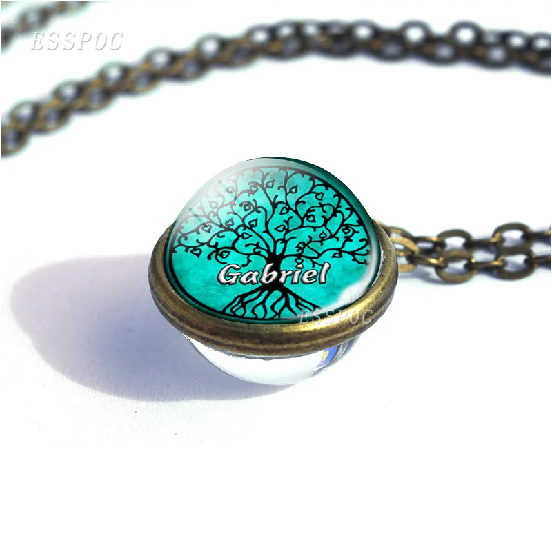 Tree Of Life Double Sided Glass Ball Necklace Fashion Pendant Jewelry Vintage Bronze Chain For Women men Accessories Gift