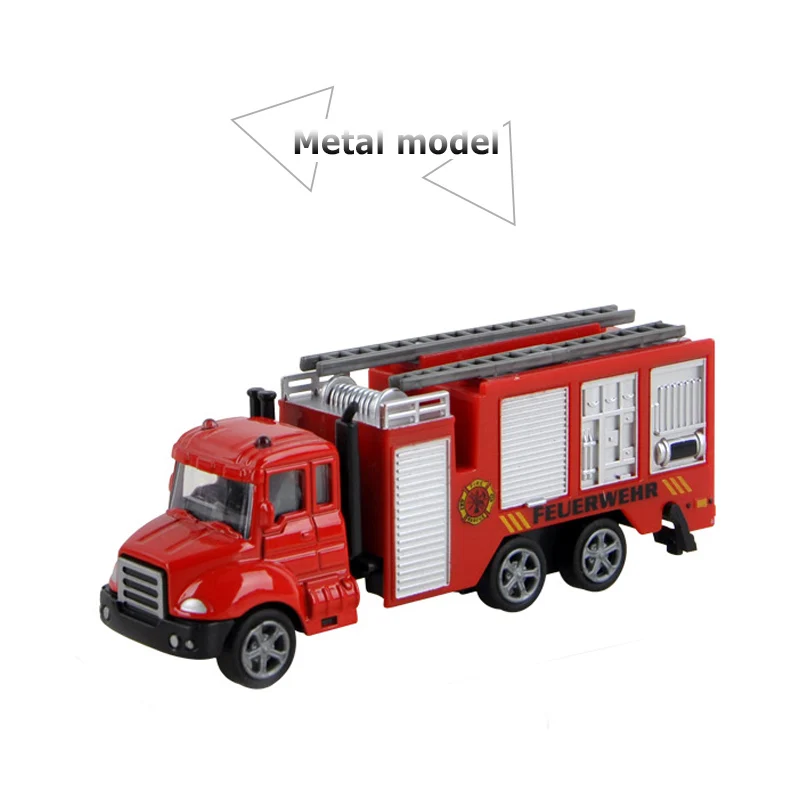 1/64 Fire Engine Truck Pull Back Die Cast Alloy Car Model Fire Ladder Truck Water Cannon Water Storage Vehicle Toddler Boy Toys