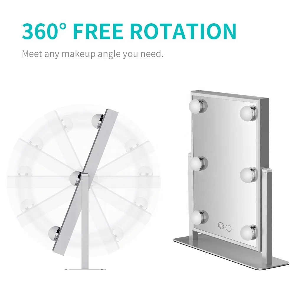 Hollywood led mirror light with 6 led bulbs 360 degree rotation make up led light mirror