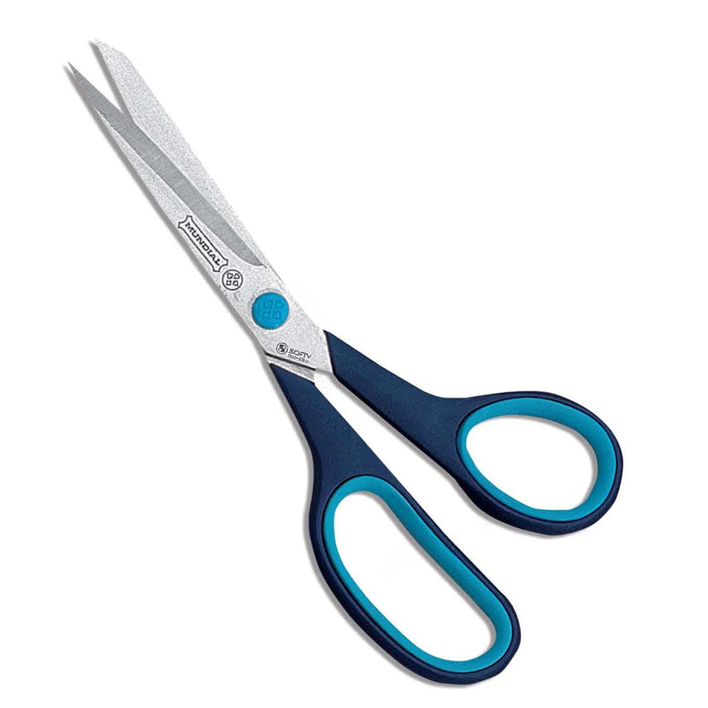 
1860-2 Mundial 8.5 inch 21.6cm multi-use scissors with blue and green in the rubber abs handle 