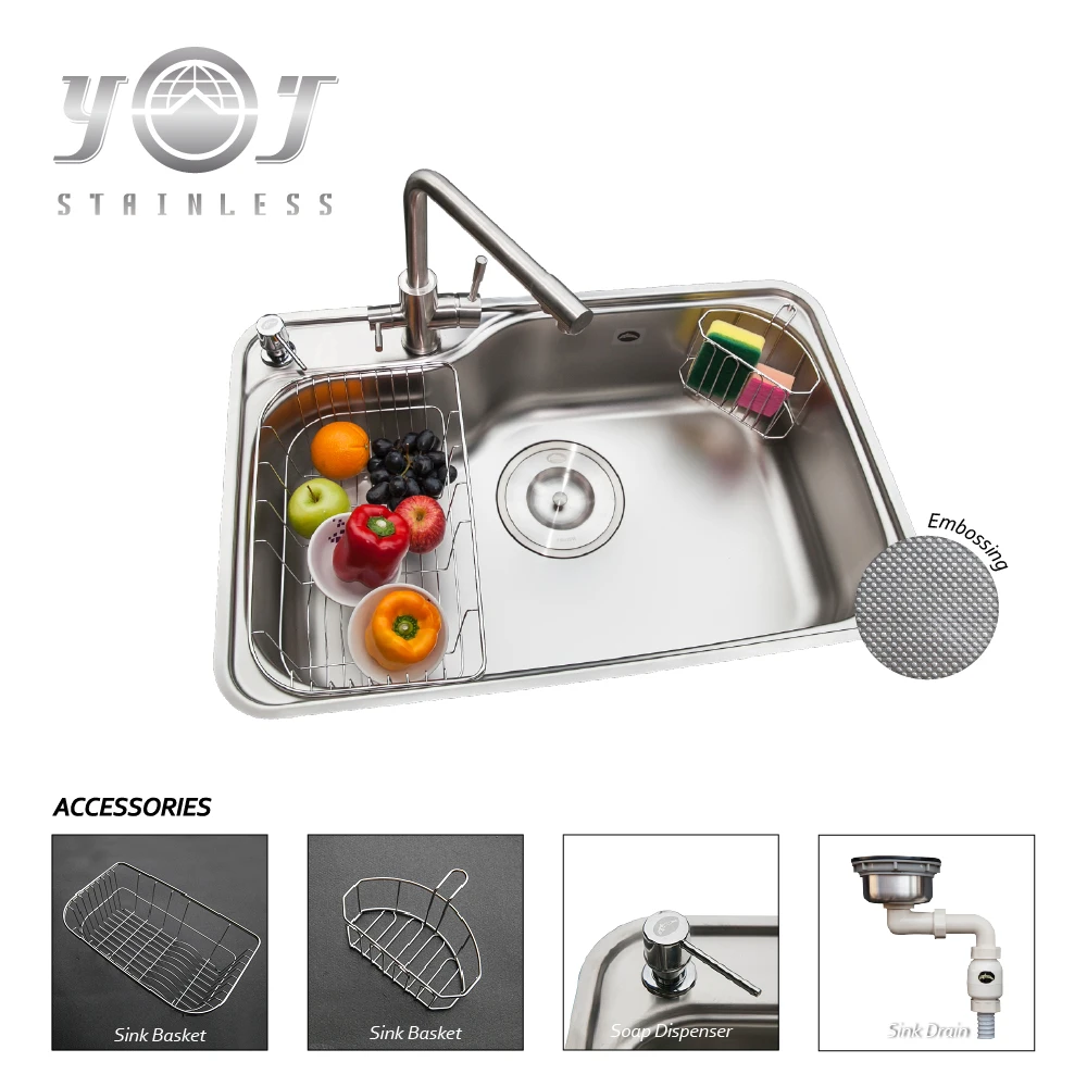 SUS 304 stainless steel hand wash kitchen sinks with accessories