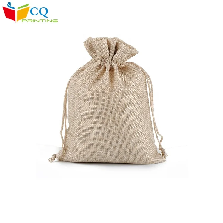 Cheap  natural brown  burlap linen hemp pouch bag with drawstring  13x18cm
