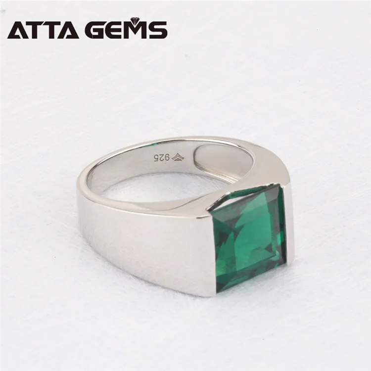 Jewelry Nano Square Emerald Gemstone Stone Ring Green Sterling Silver for Men Trendy Italian Silver Fine Silver 925 Topaz Ring