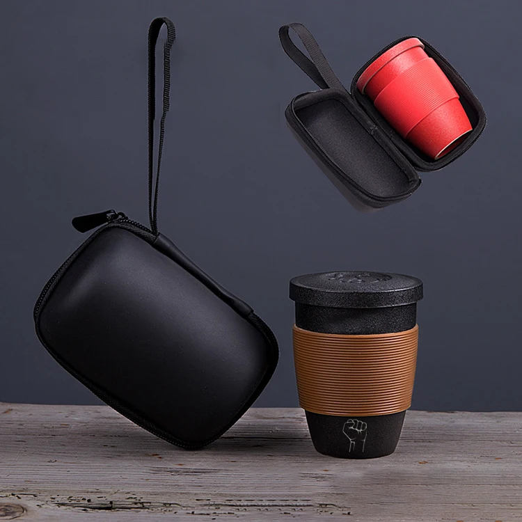 Портативная Черная Дорожная кофейная чашка с логотипом под заказ, фарфоровая керамическая кружка, набор